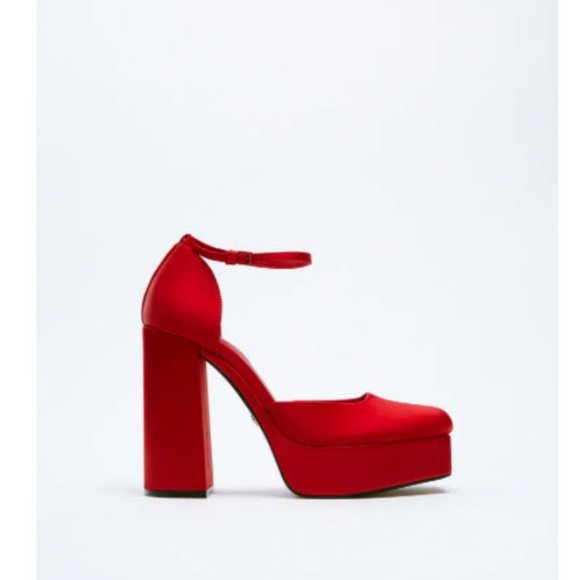 NWT ZARA FABRIC PLATFORM PUMP RED - Picture 4 of 5
